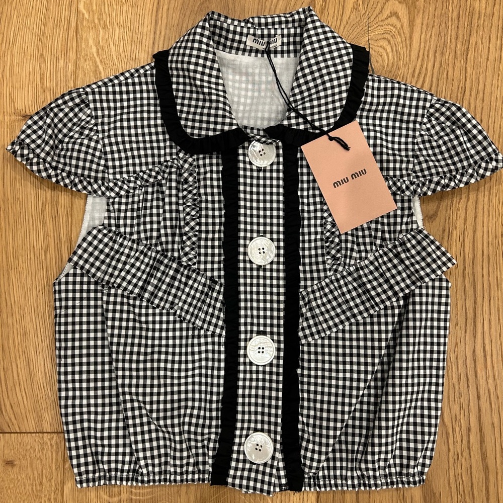 Miu Miu Black and White Checkered Button Down Shirt